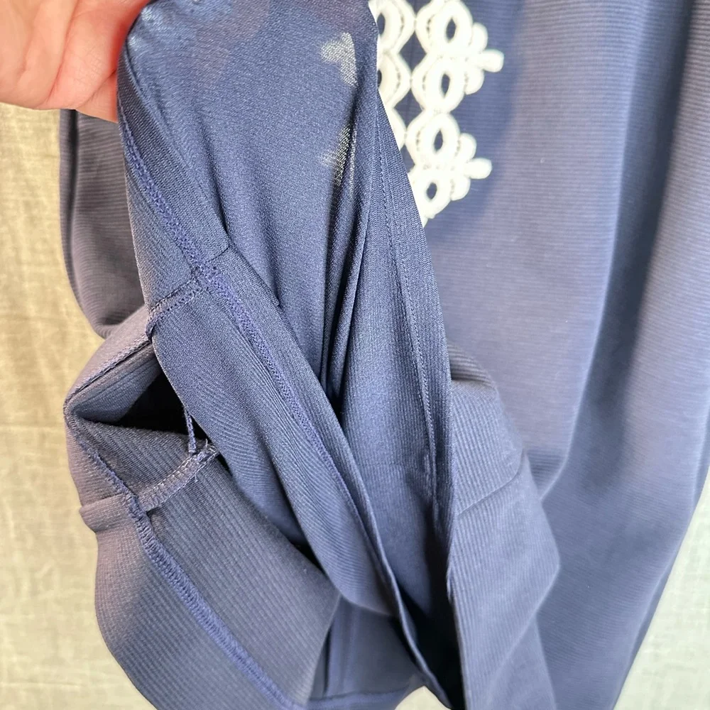 Lilly Pulitzer Callista Shift Dress Navy Blue White Lace High Neck Mini 2zippers - Picture 9 of 12